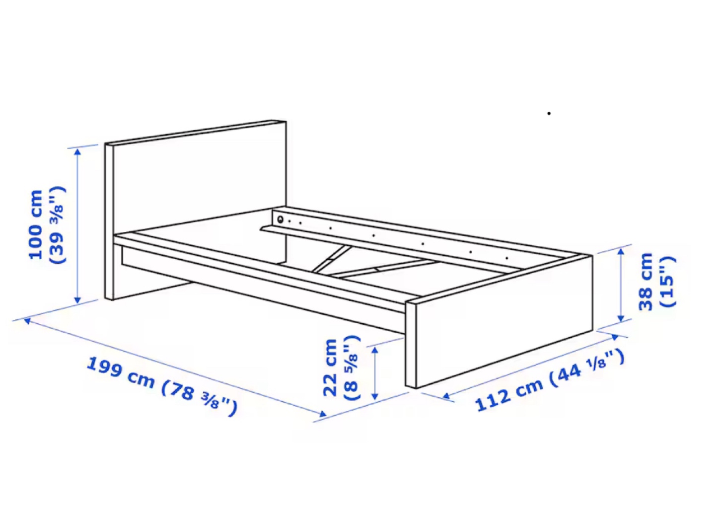 Ikea Malm Bed Frame (Single) & Under bed Storage and slats