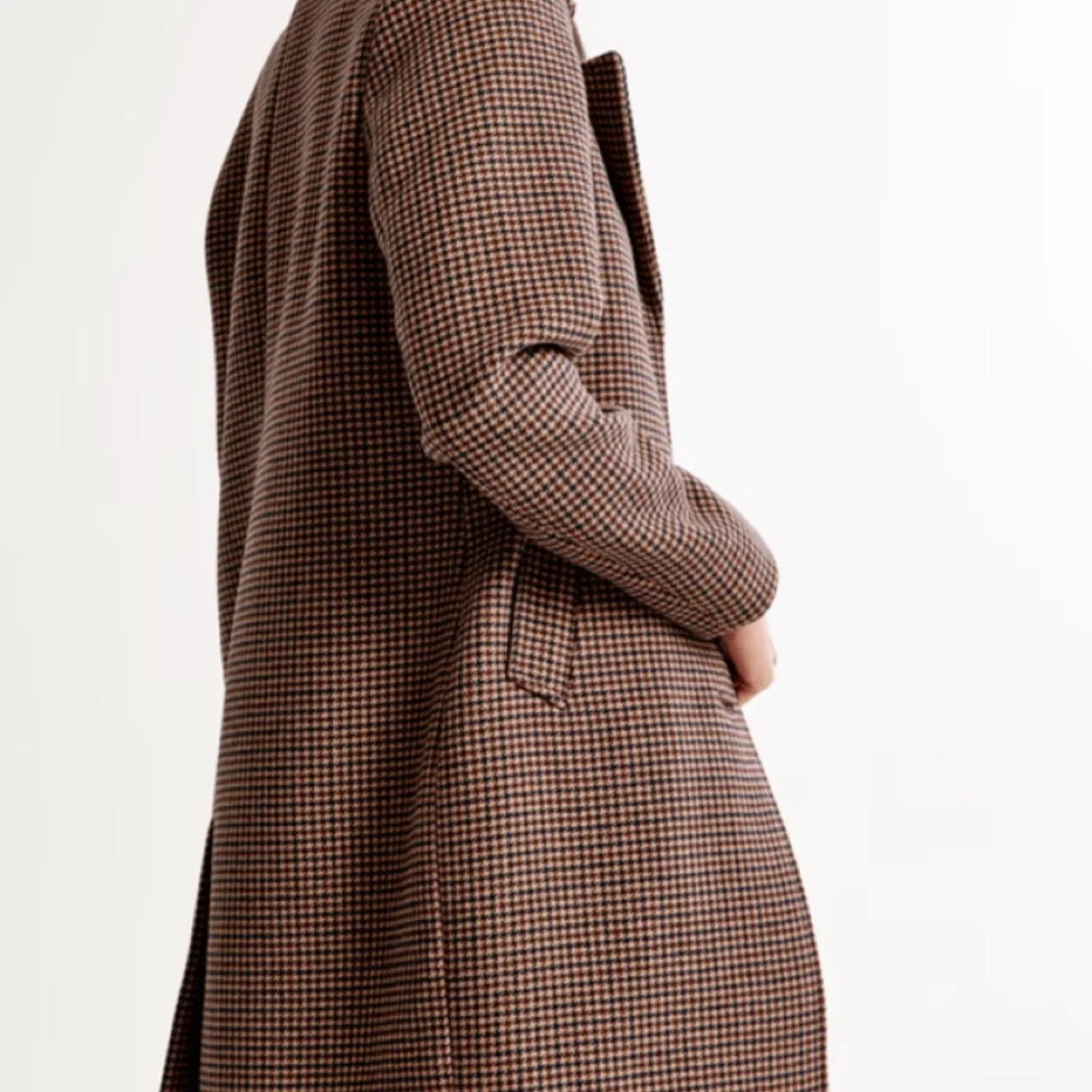 NWT Abercrombie Wool Brown Houndstooth Coat XS image indicator(3)