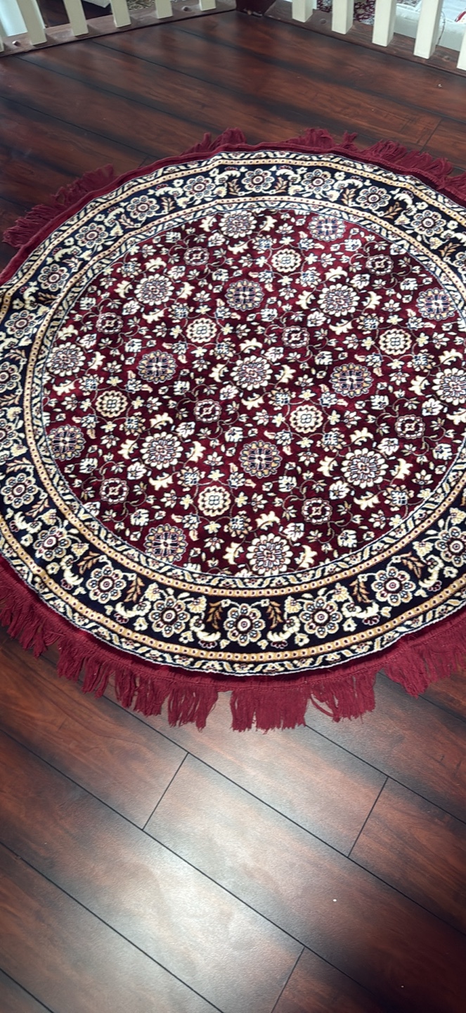 Round Burgundy Floral Area Rug