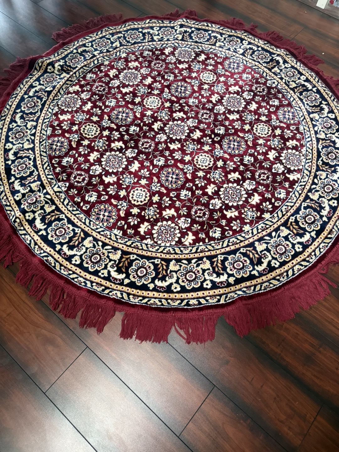 Round Burgundy Floral Area Rug - photo 2