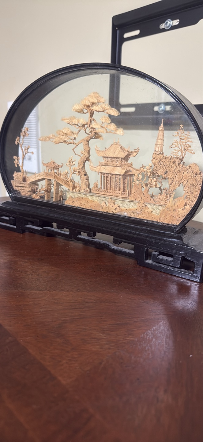 Chinese Cork Carving Scene in Glass