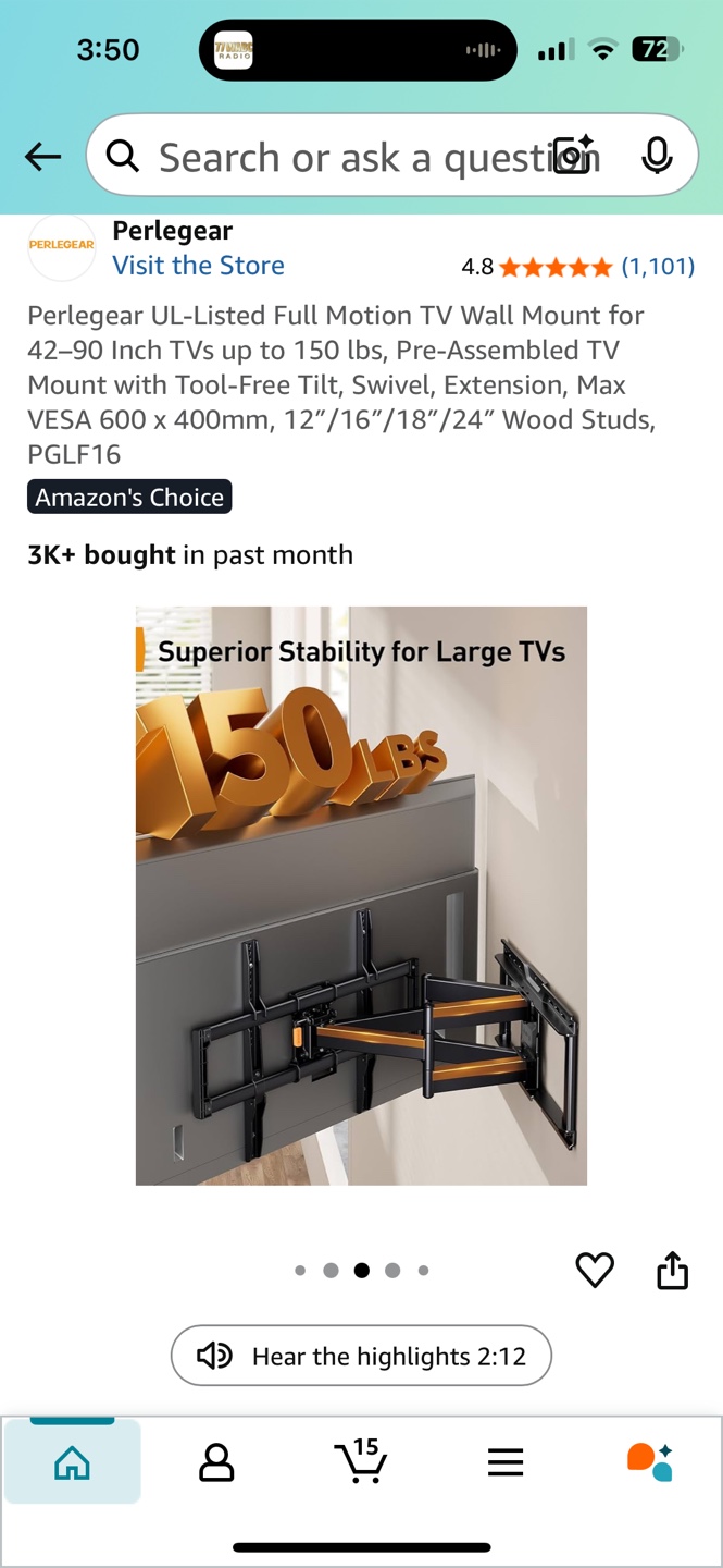 Perlegear Full-Motion TV Wall Mount PGLF16 - photo 5