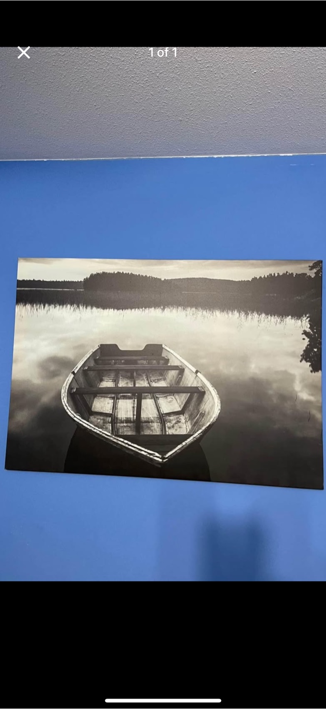 Boat on Lake Black and White Wall Art