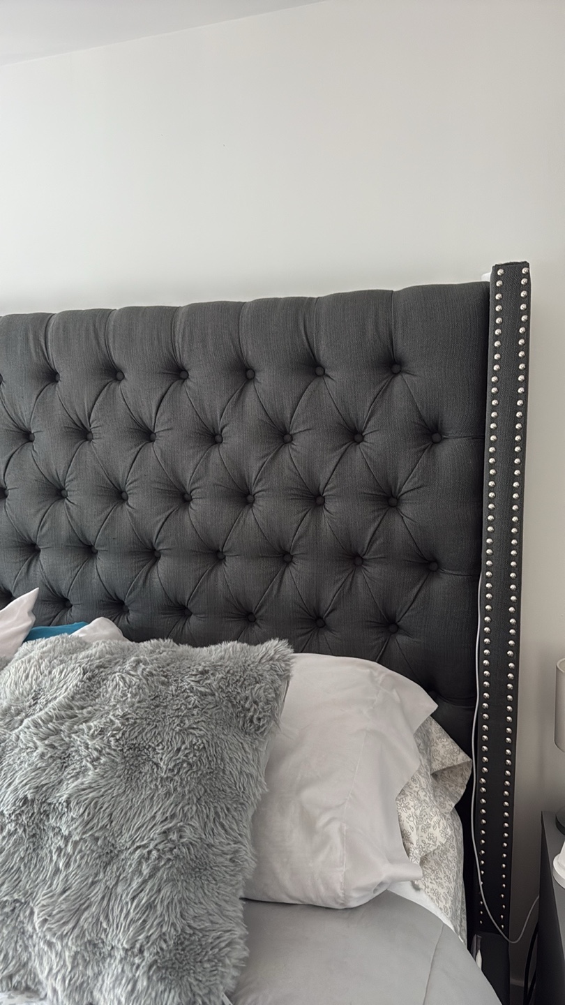 Queen Size Grey Upholstered Bed Frame - photo 3