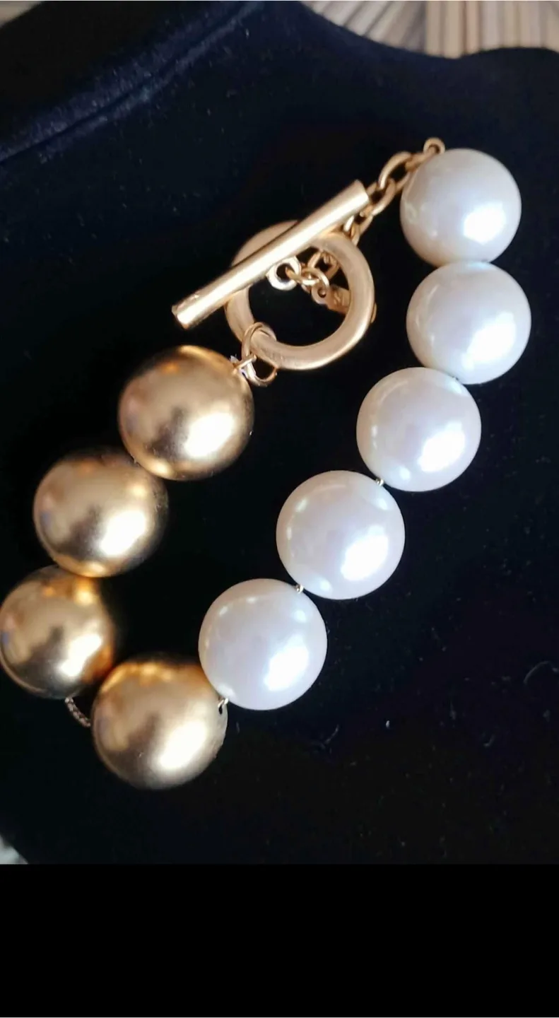 Vintage Alfred Sung Pearl & Gold Beaded Bracelet thumbnail