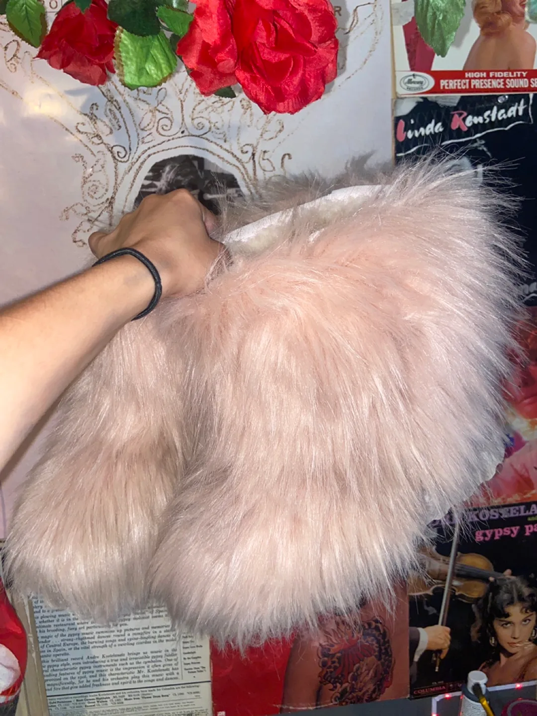 Pink faux fur boots