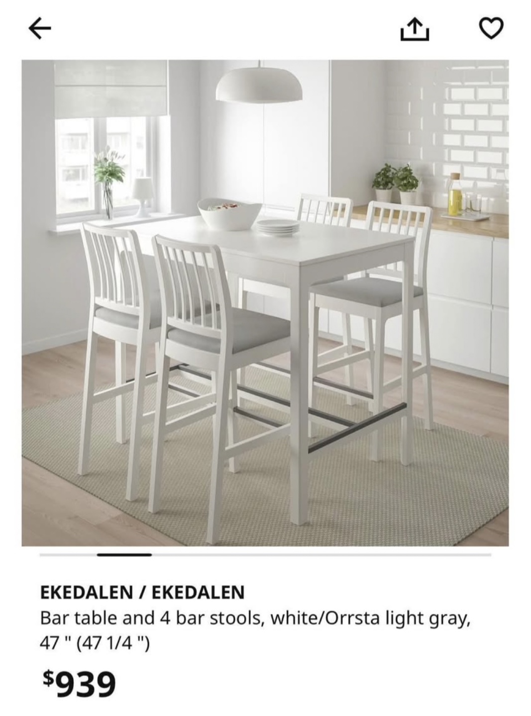 IKEA EKEDALEN Bar Dining Table w/ 4 Stools - photo 2