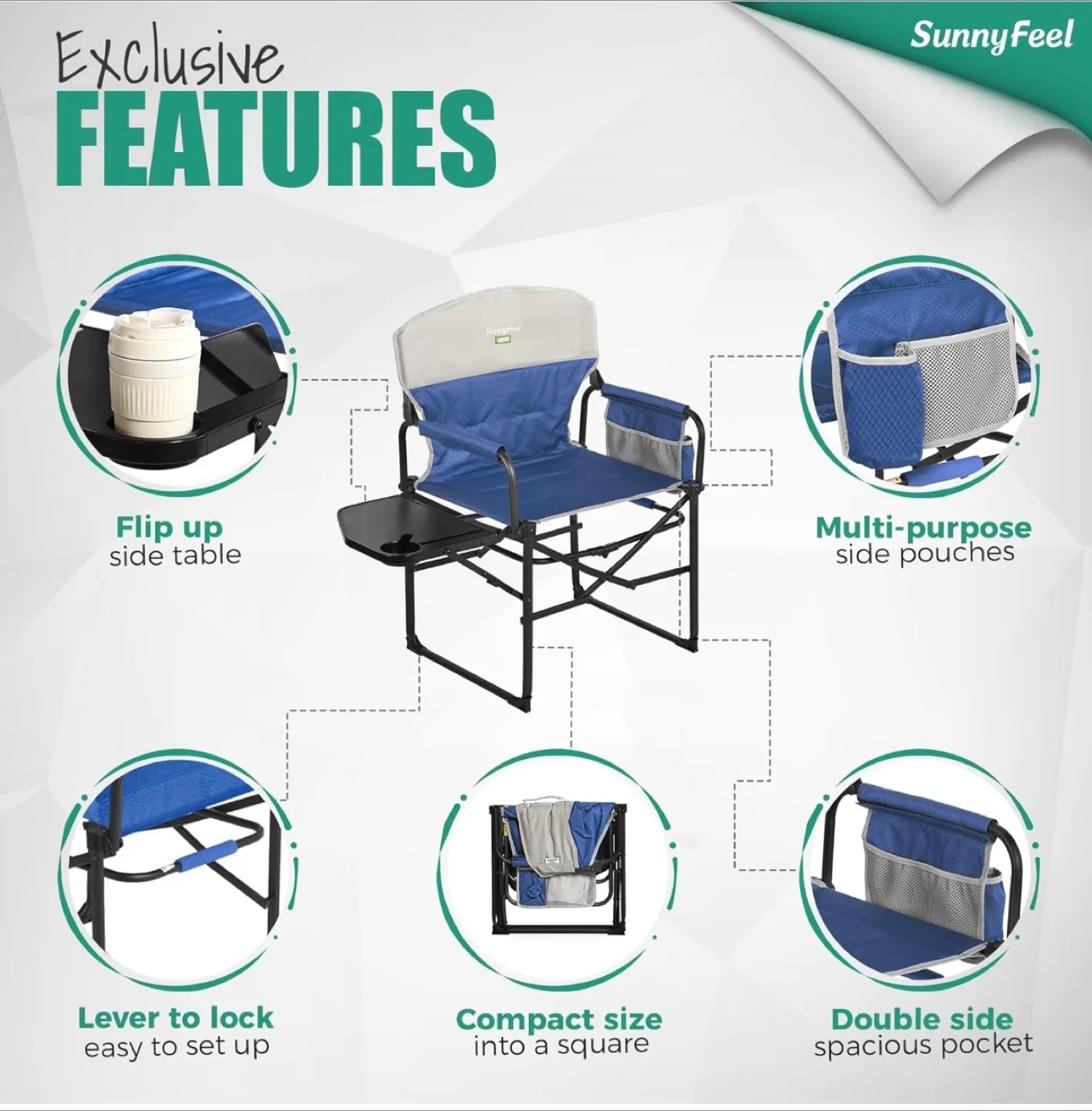 SunnyFeel Camping Chair - Blue Cushioned image indicator(9)