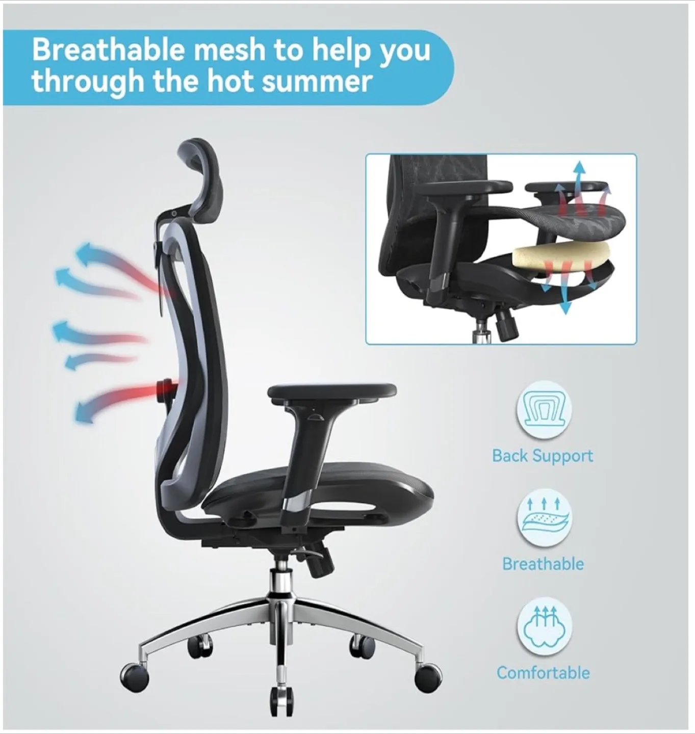 SIHOO Ergonomic Office Chair - Black image indicator(7)