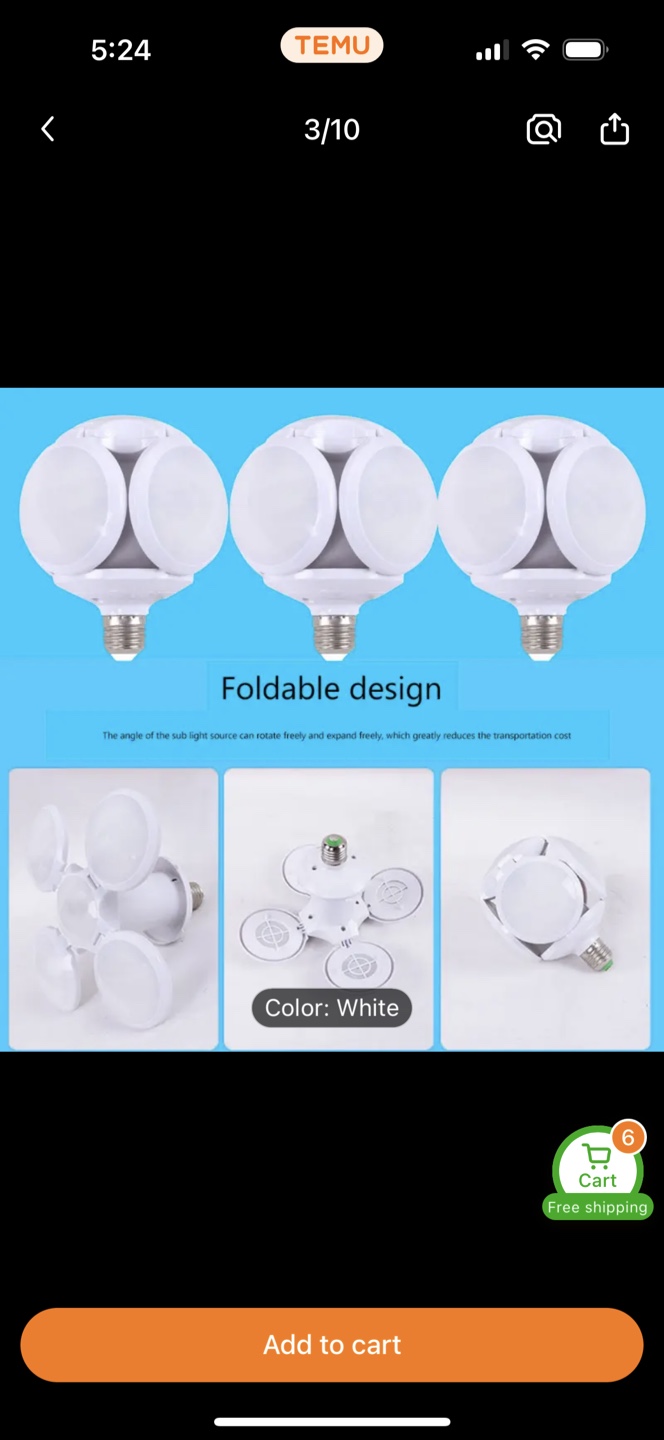 Foldable LED Garage Light - White - photo 3