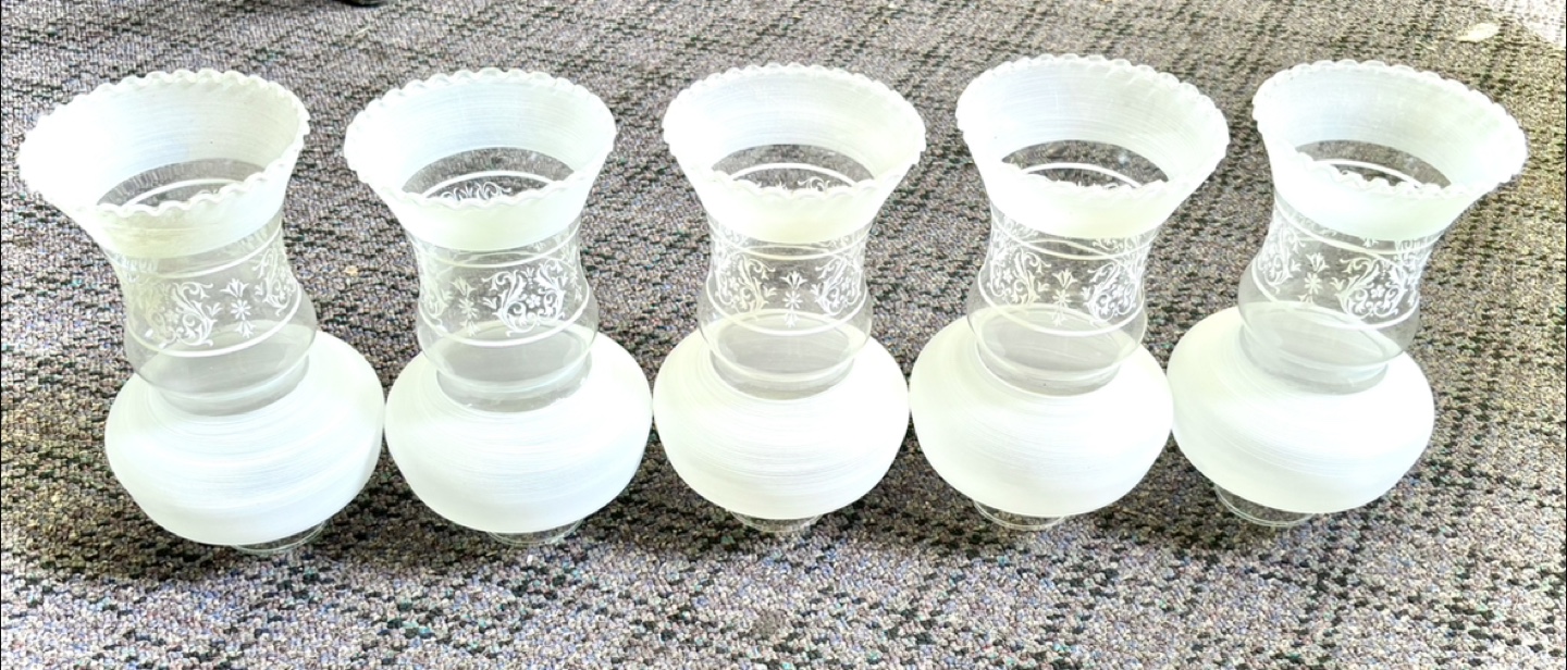 5 Vintage Frosted Glass Lamp Shades