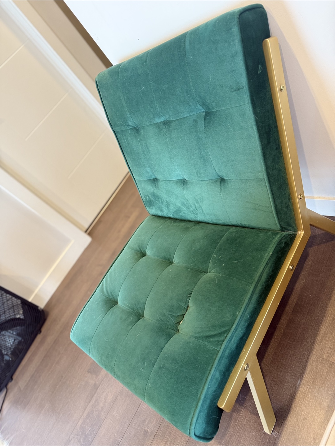 Green Velvet Accent Chair - Damaged