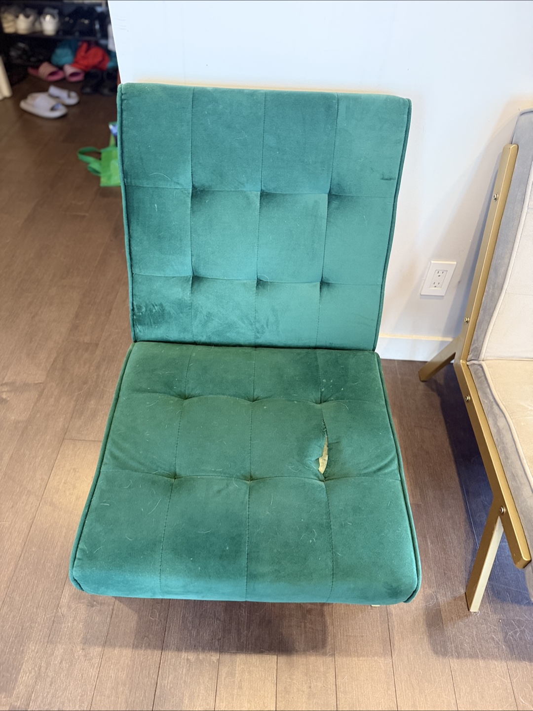 Green Velvet Accent Chair - Damaged - photo 2