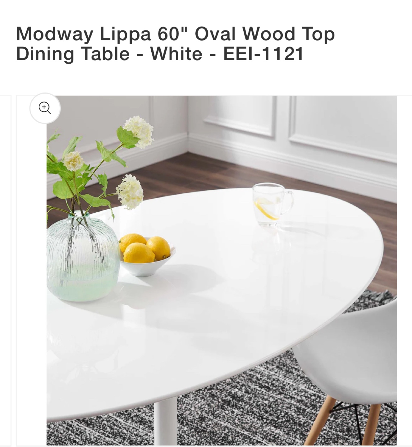 Modway Lippa 60" Oval Dining Table - White - photo 2