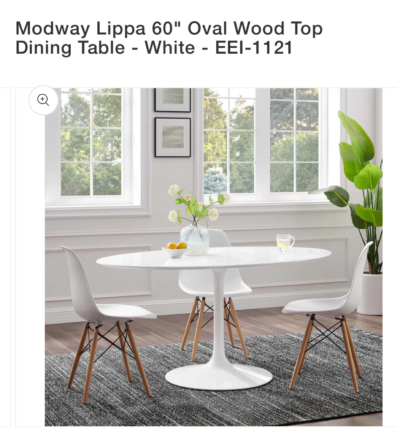 Modway Lippa 60" Oval Dining Table - White