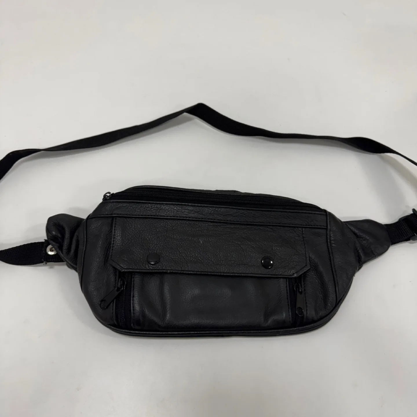 Black Leather Waist Bag / Fanny Pack – Multi-Pocket thumbnail