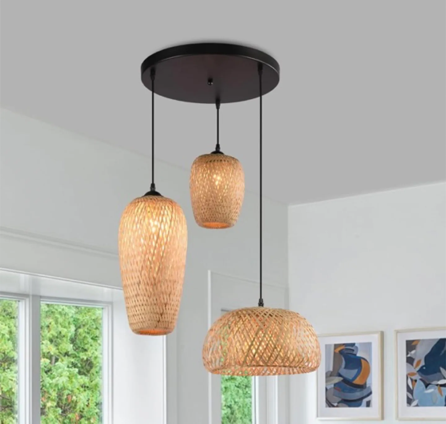 New 3-Light Rattan Pendant Light Fixture thumbnail