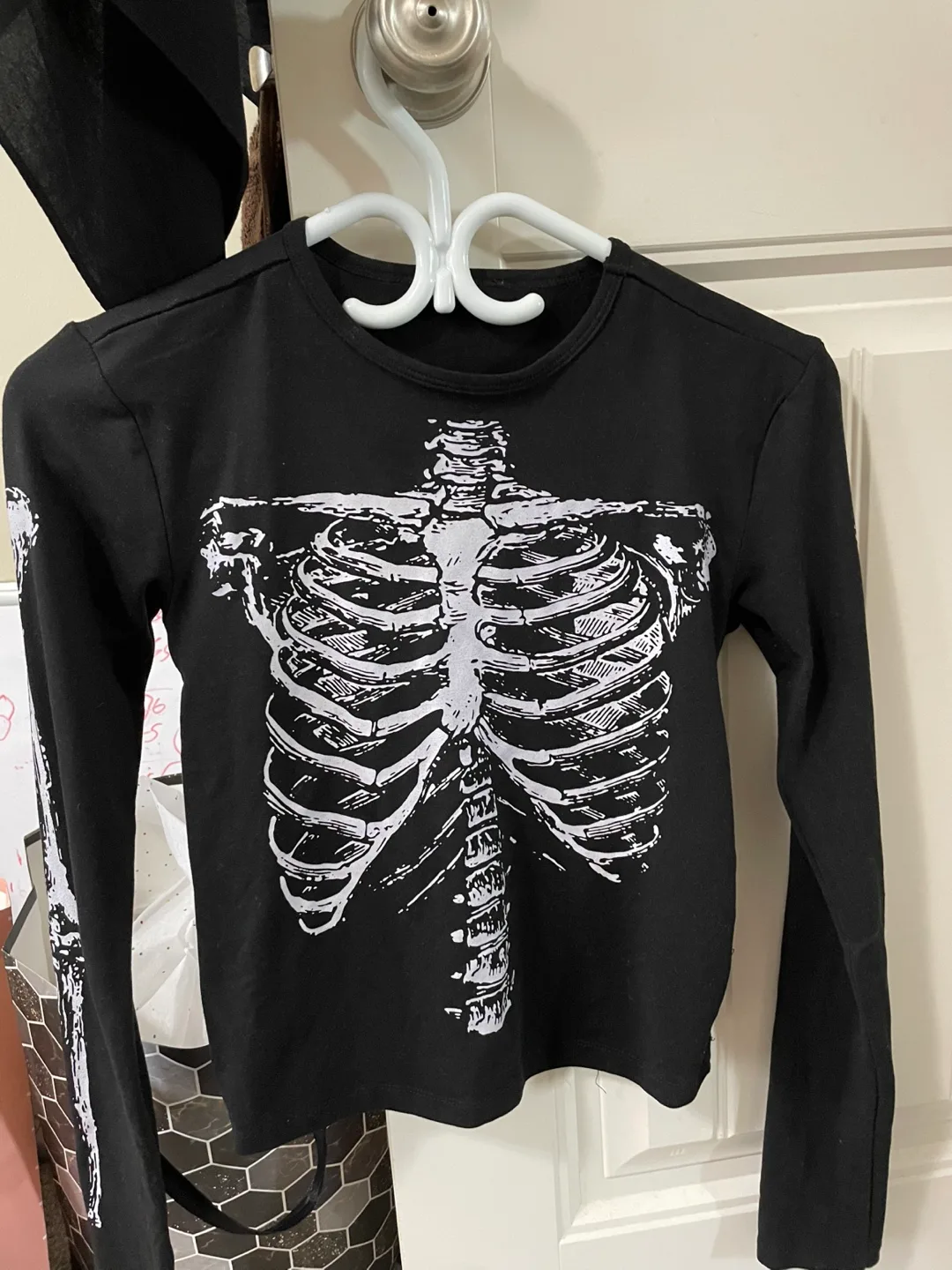 Skeleton Print Long Sleeve Shirt - Black thumbnail