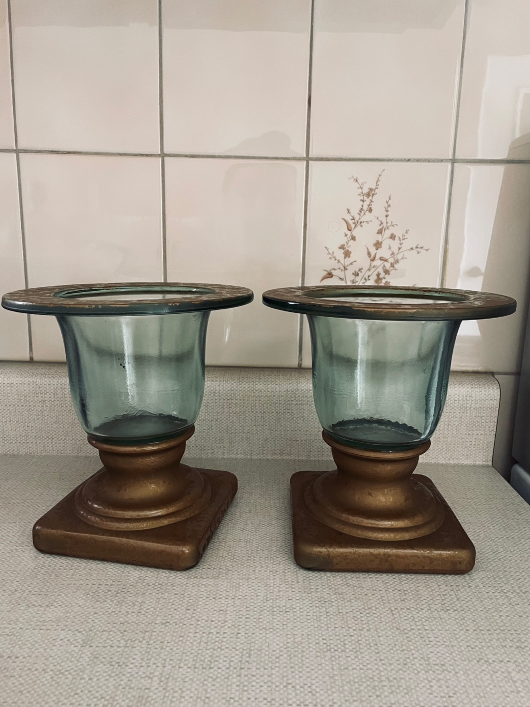 Two Decorative Glass Candle Holders