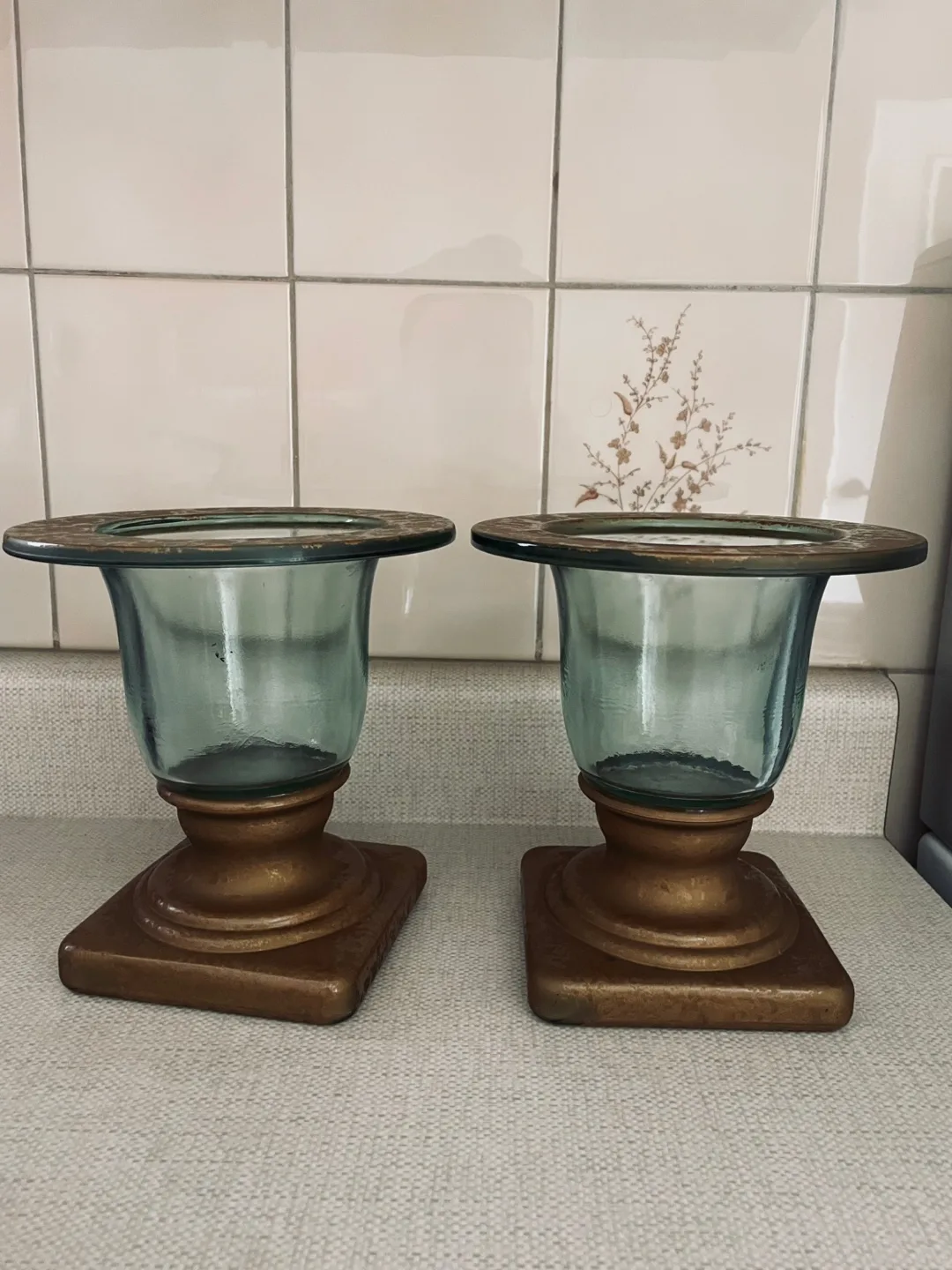 Two Decorative Glass Candle Holders thumbnail