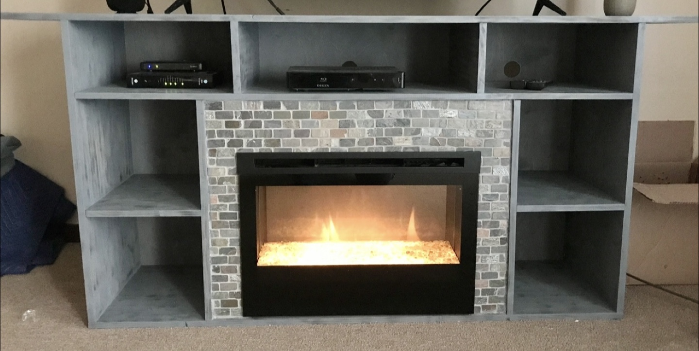 Gray TV Stand with Electric Fireplace