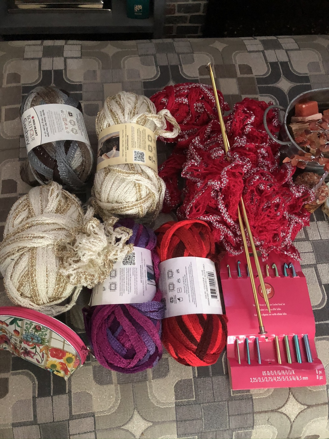 Yarn Lot with Crochet Hooks