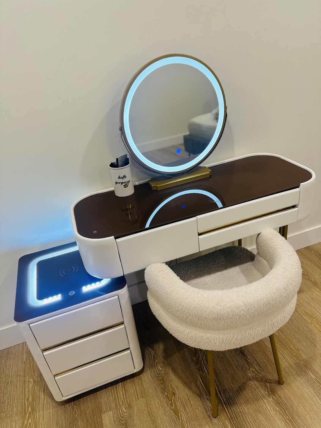 Vanity Makeup Table Desk with Lighted Mirror & Chair - photo 5