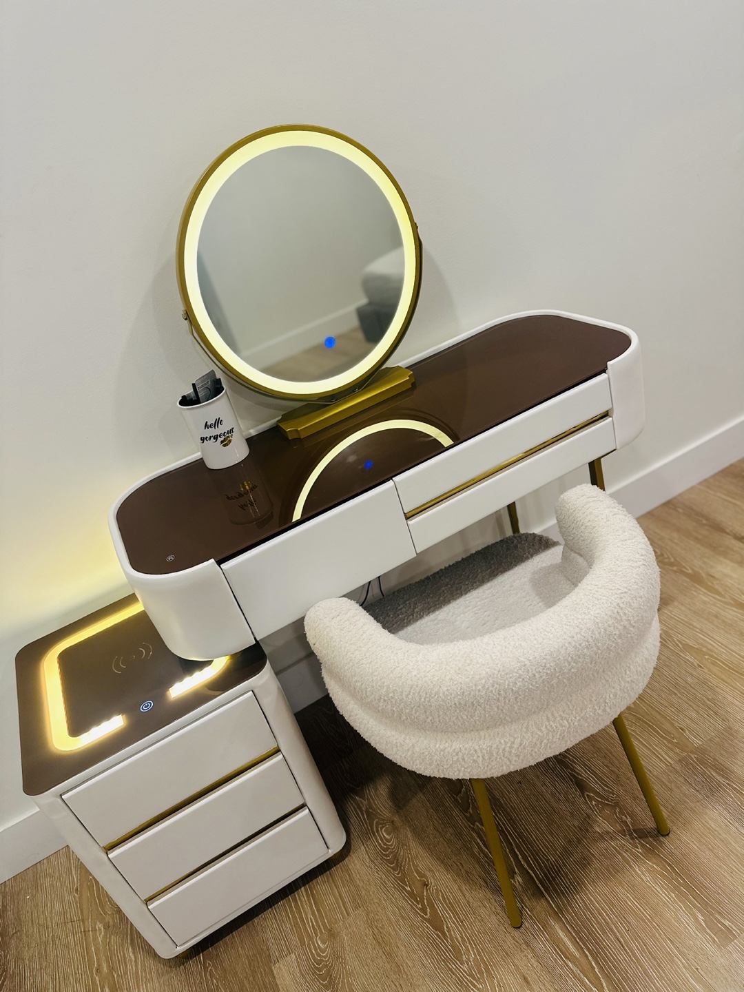 Vanity Makeup Table Desk with Lighted Mirror & Chair - photo 2