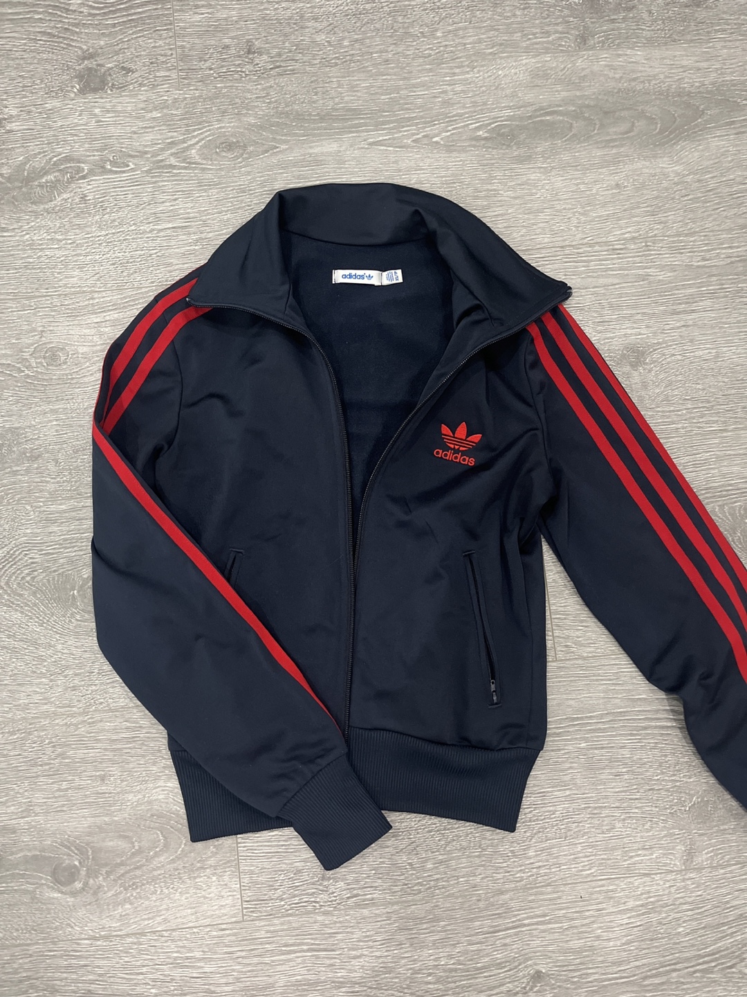 Adidas Track Jacket - Navy with Red Stripes