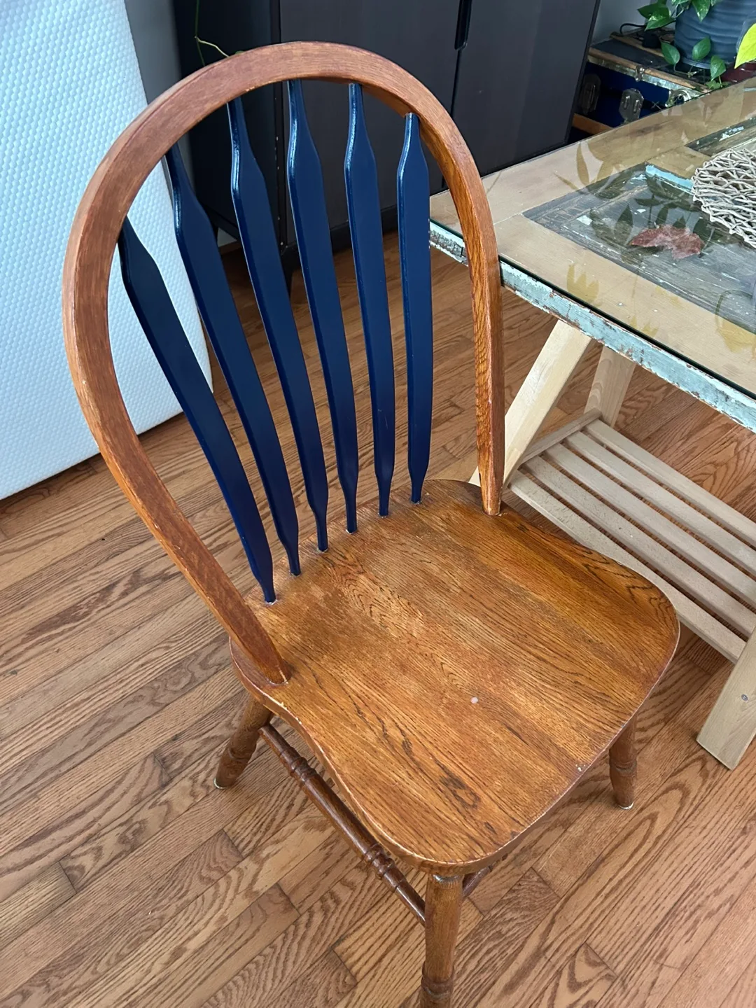 Wooden Windsor Style Chair - Blue & Brown thumbnail