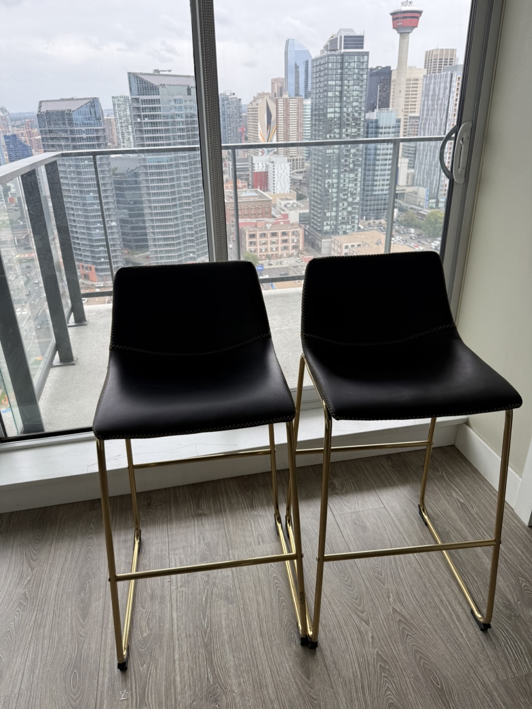 Bar Stools - Black Leather and Gold Frame - photo 2