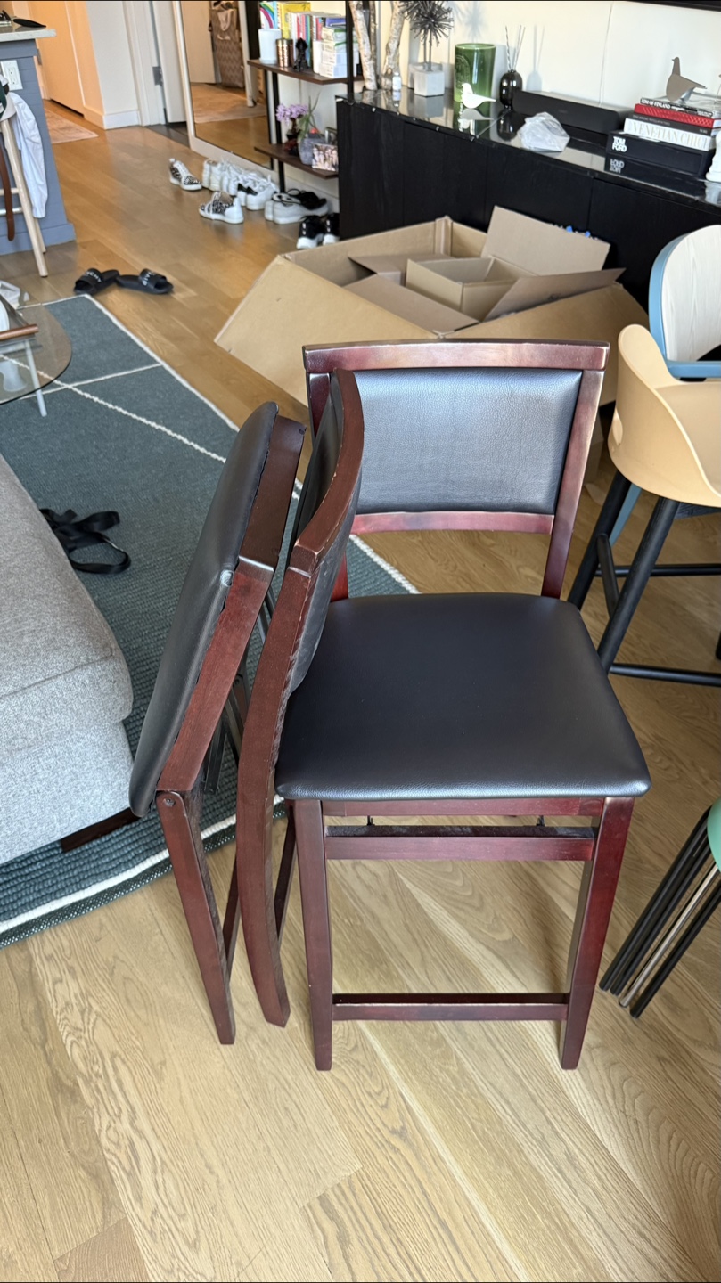 Set of 2 Dark Wood Foldable Counter Stools - photo 2