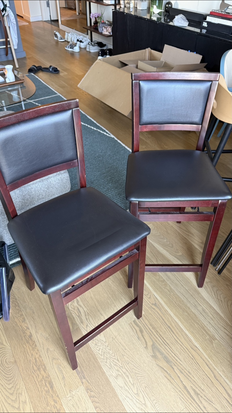 Set of 2 Dark Wood Foldable Counter Stools