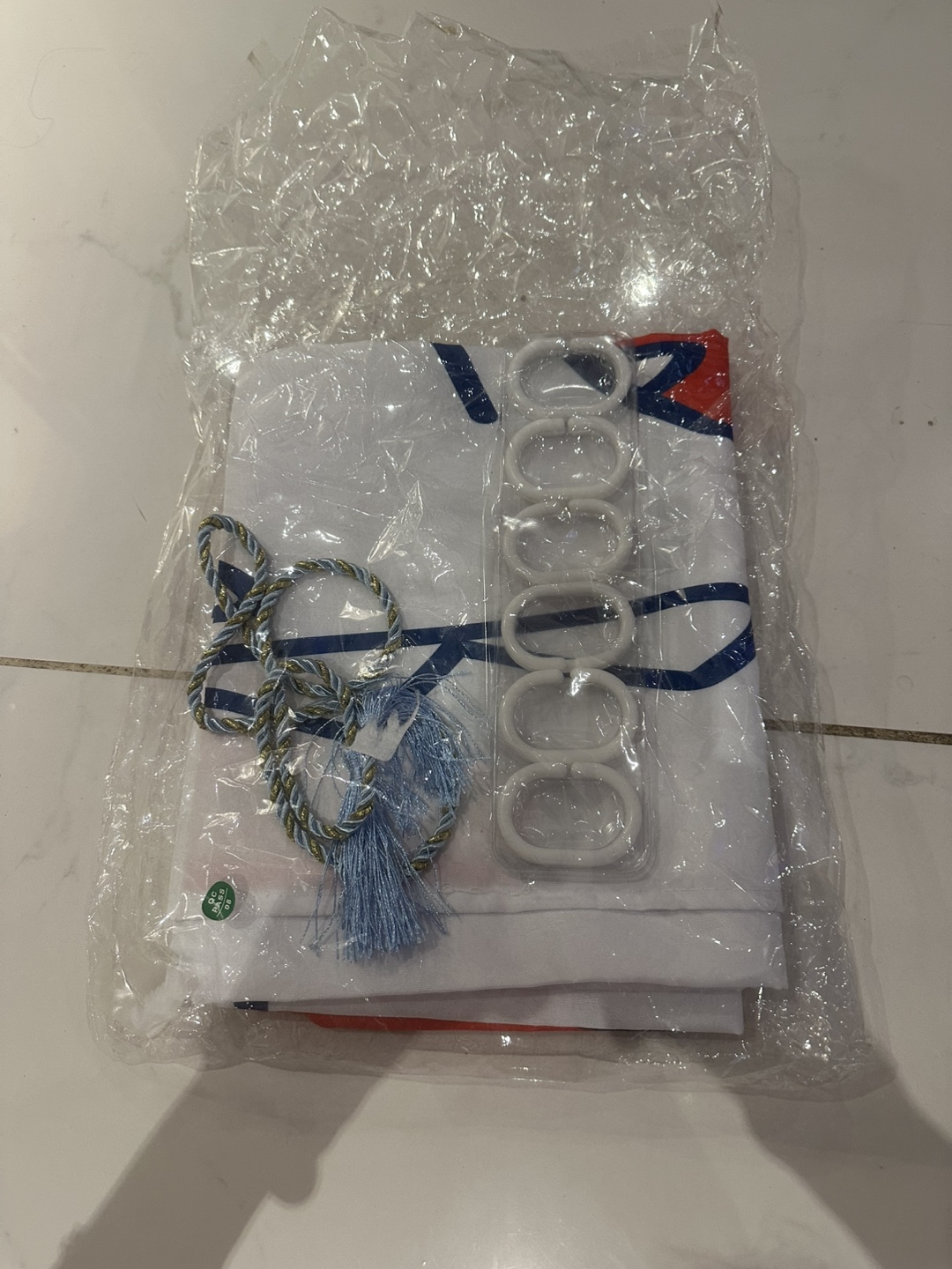 New Shower Curtain with Rings & Tie Backs