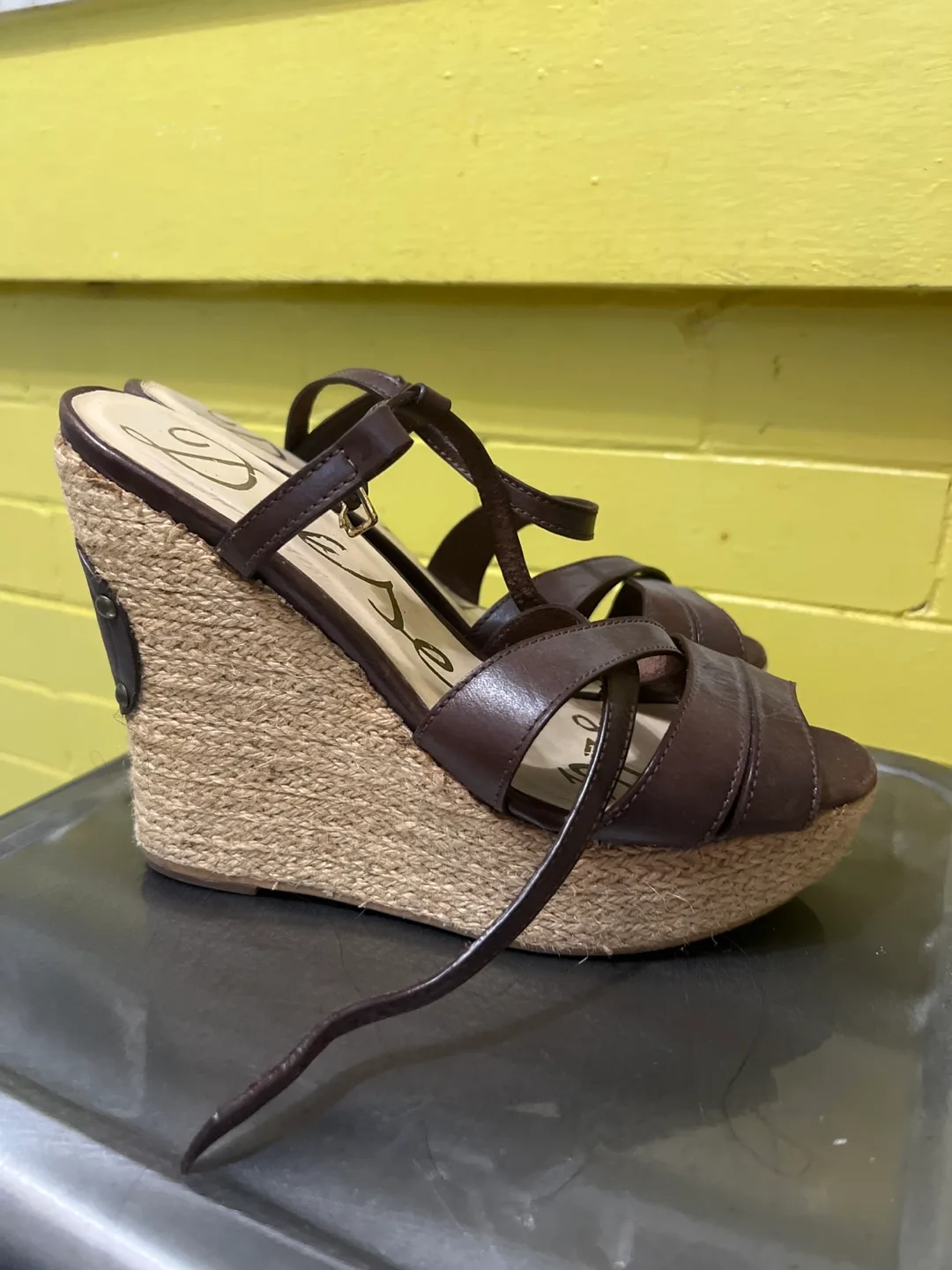 Diesel Brown Leather Wedge Sandals 8 thumbnail