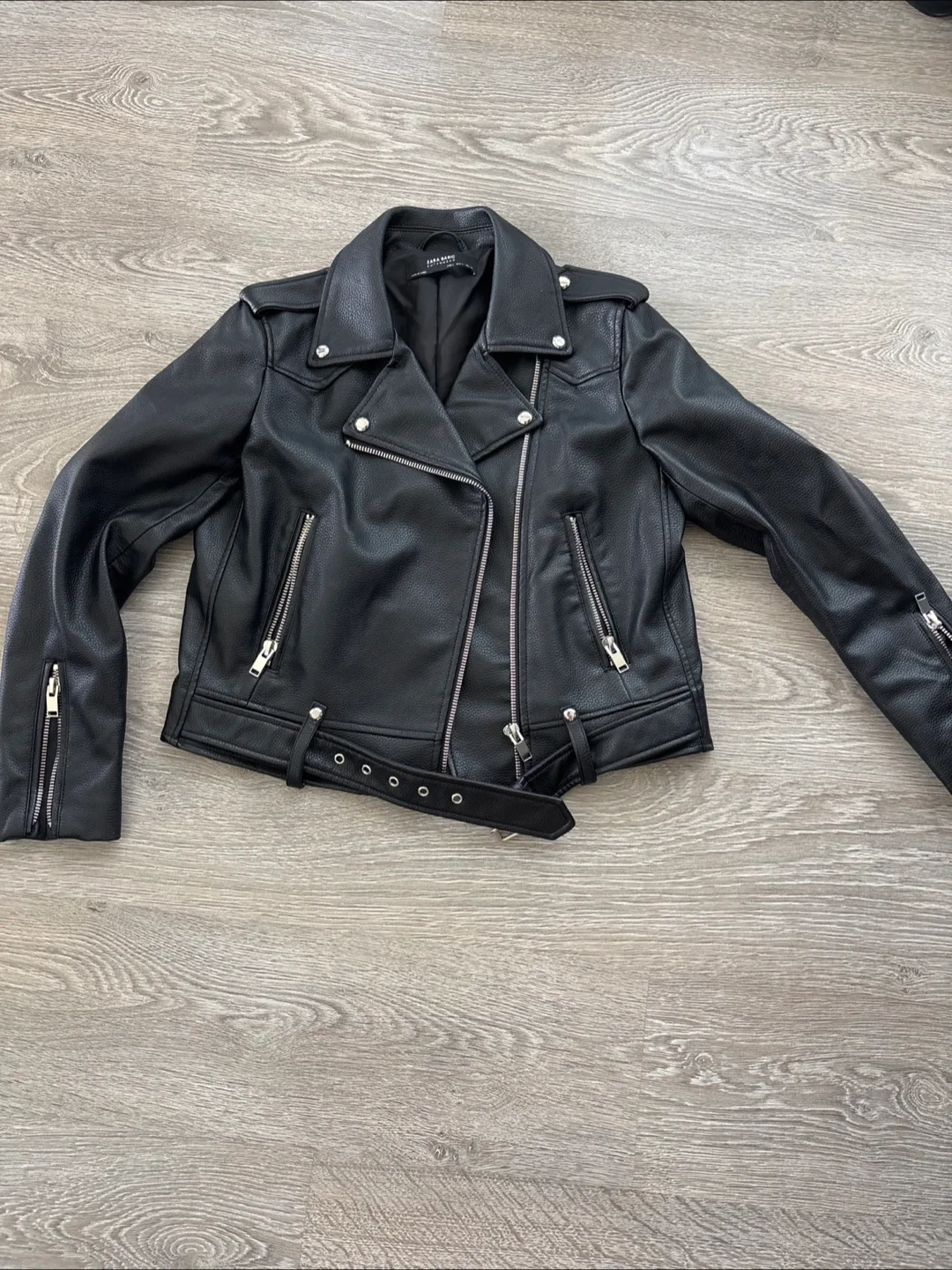 Zara Black Leather Biker Jacket thumbnail