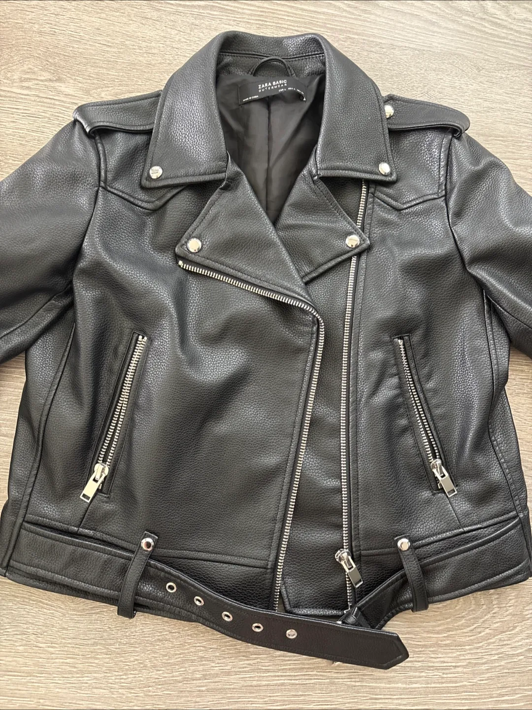 Zara Black Leather Biker Jacket image indicator(3)