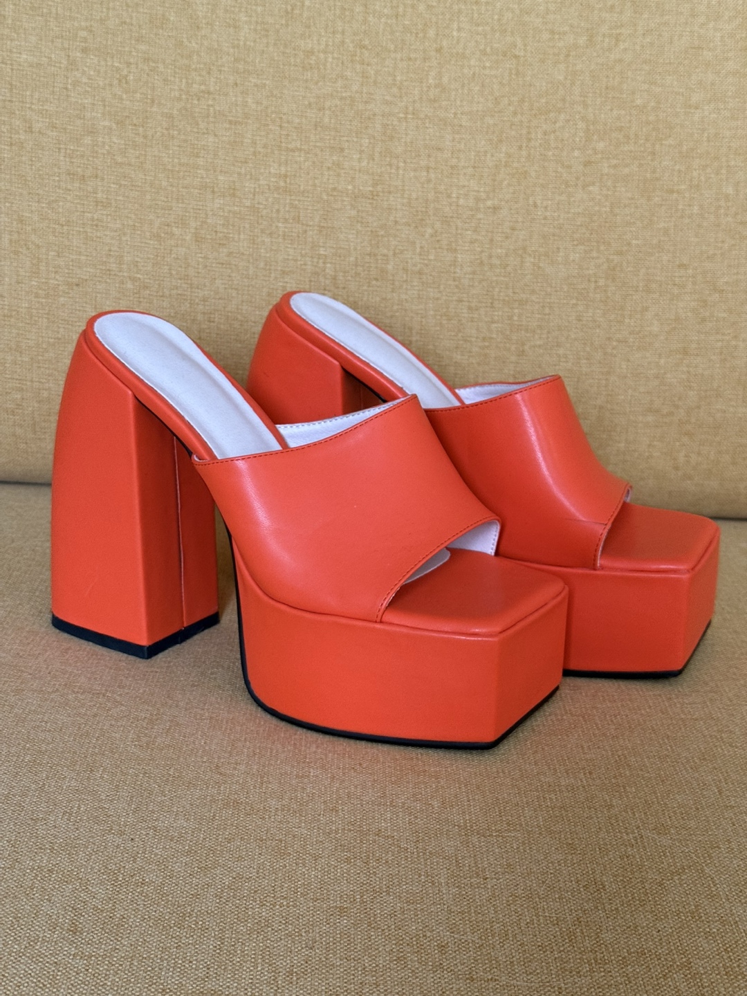 Orange Platform Mules, Size 7