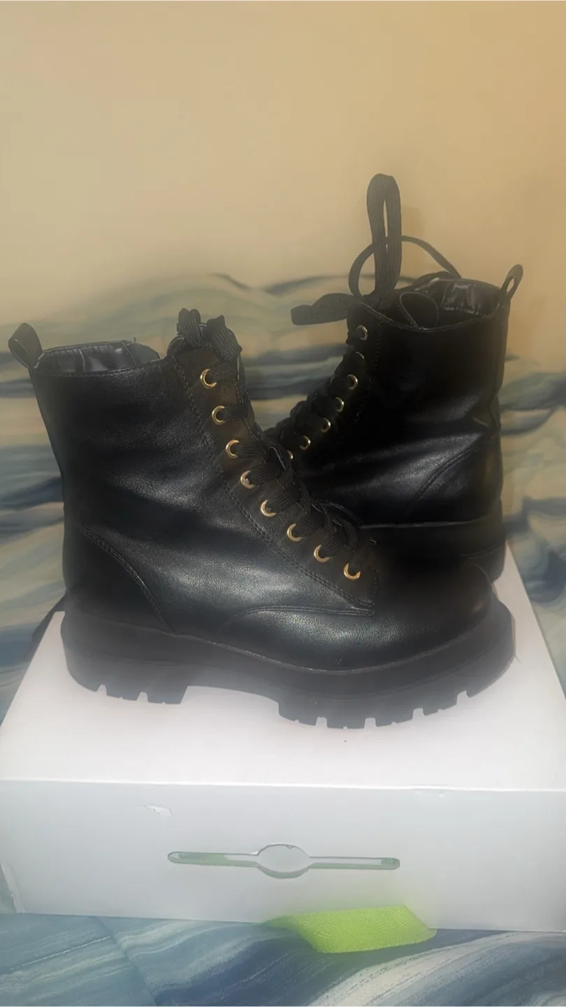 Call It Spring Black Combat Boots, Size 6 thumbnail