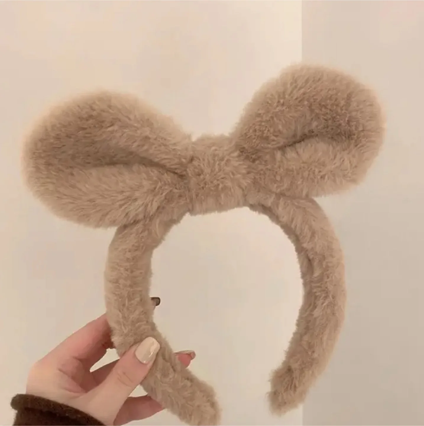 Fluffy Beige Bow Headband thumbnail