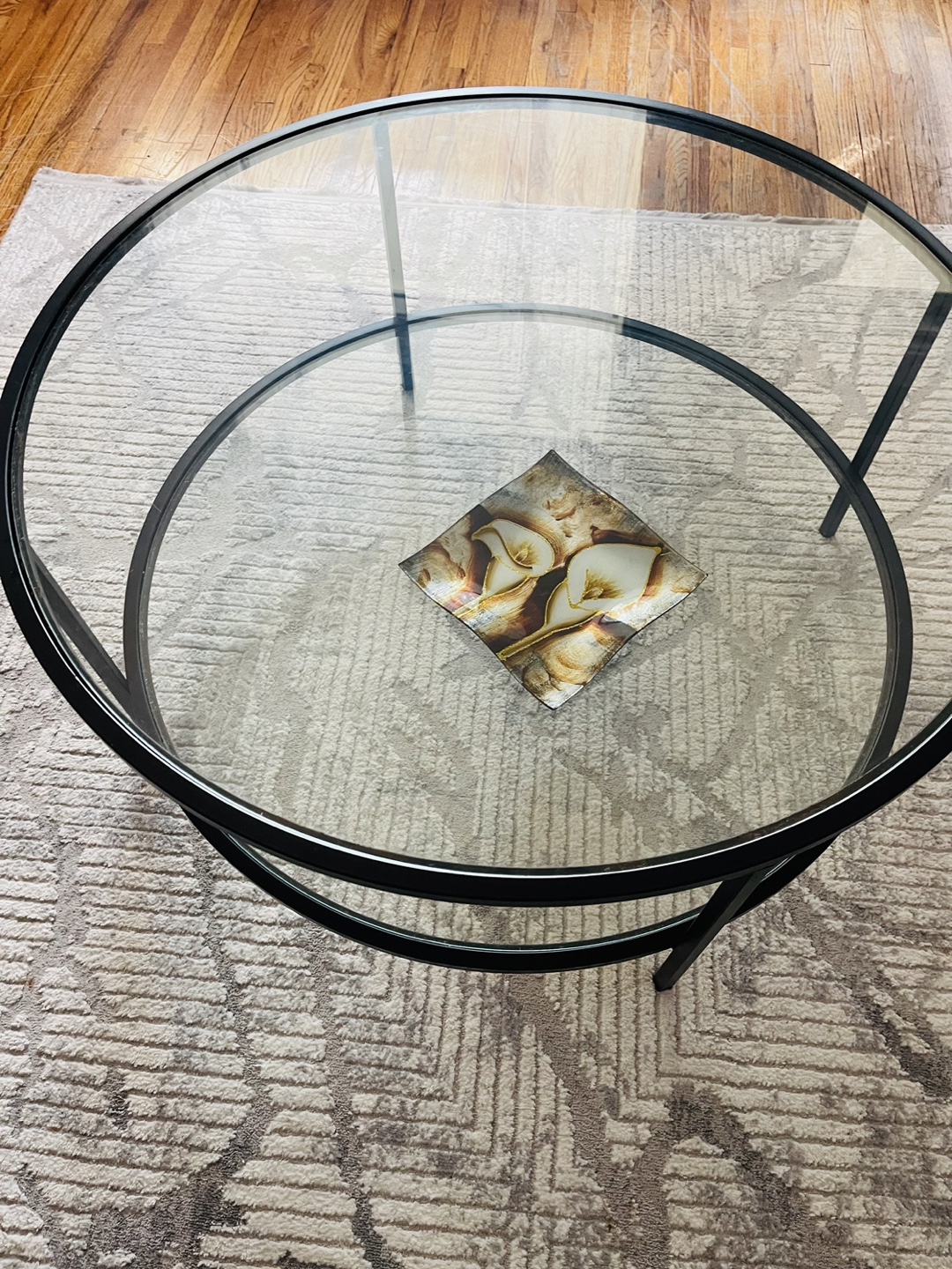 Round Glass Coffee Table - Black Frame