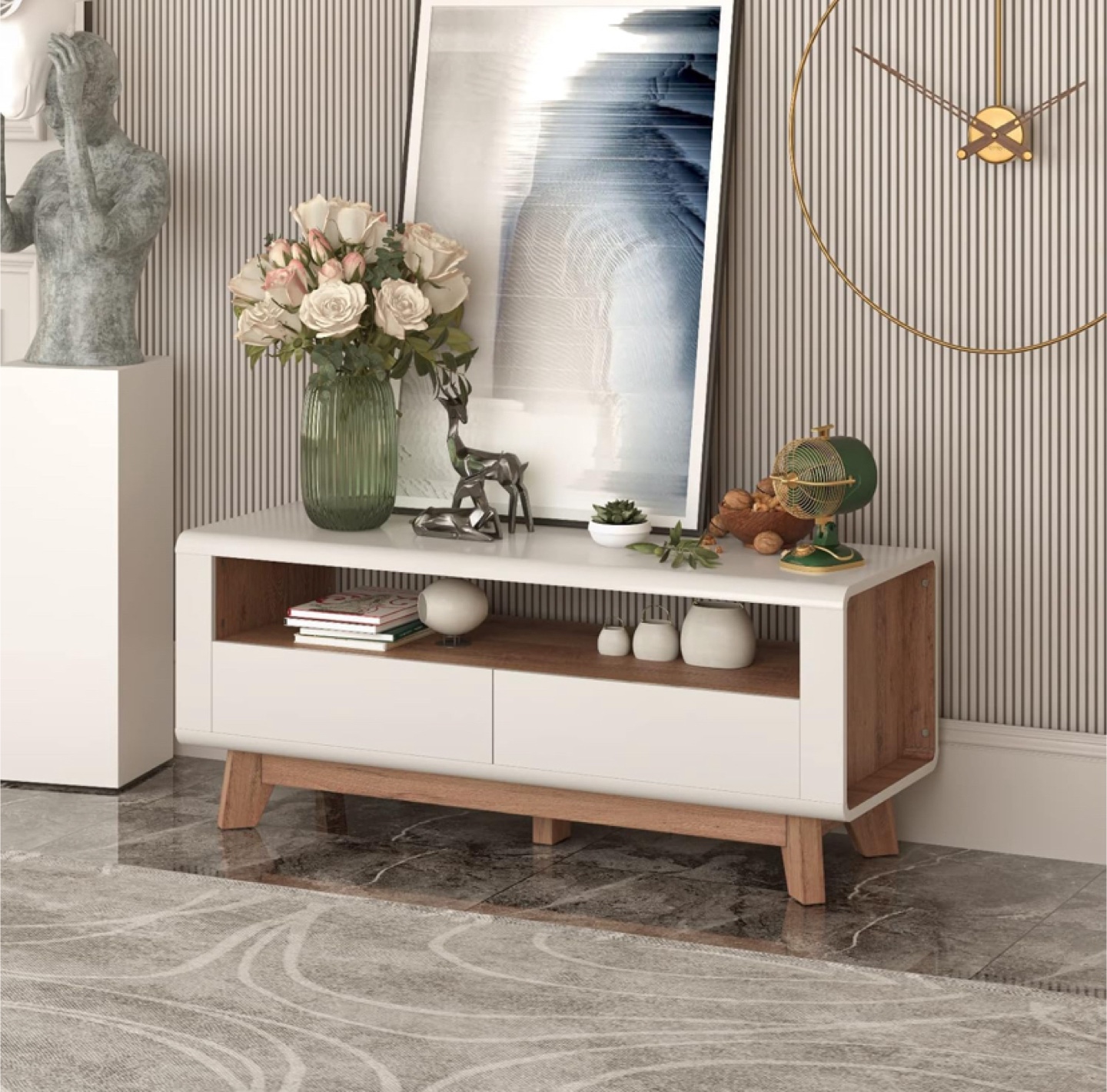 White & Wood TV Stand/Media Console - photo 3