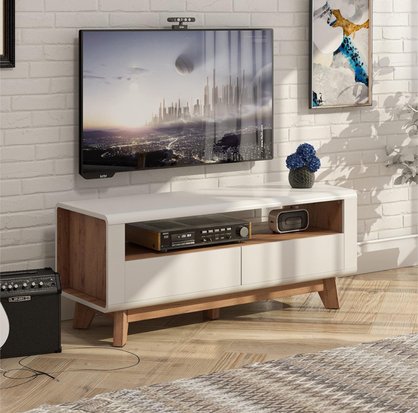 White & Wood TV Stand/Media Console - photo 5