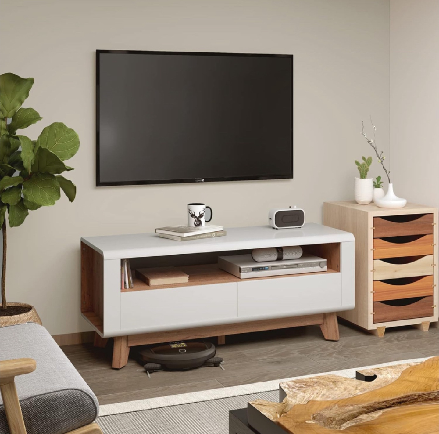 White & Wood TV Stand/Media Console - photo 2