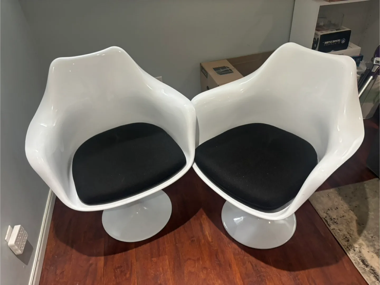 2 modern swivel tulip chairs MCM image indicator(5)