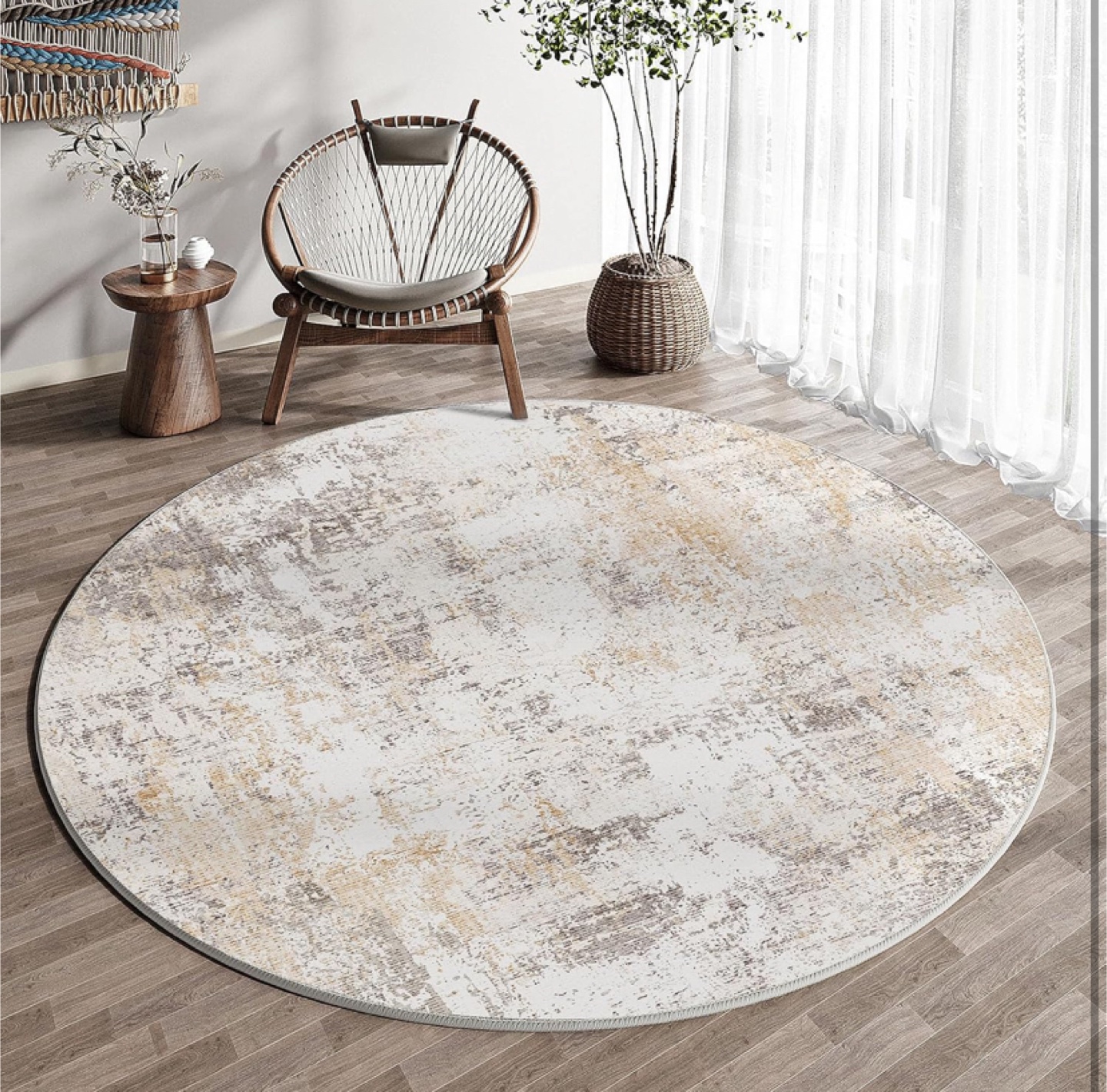 6.11 ft Washable Round Rug / Beige Grey - photo 3