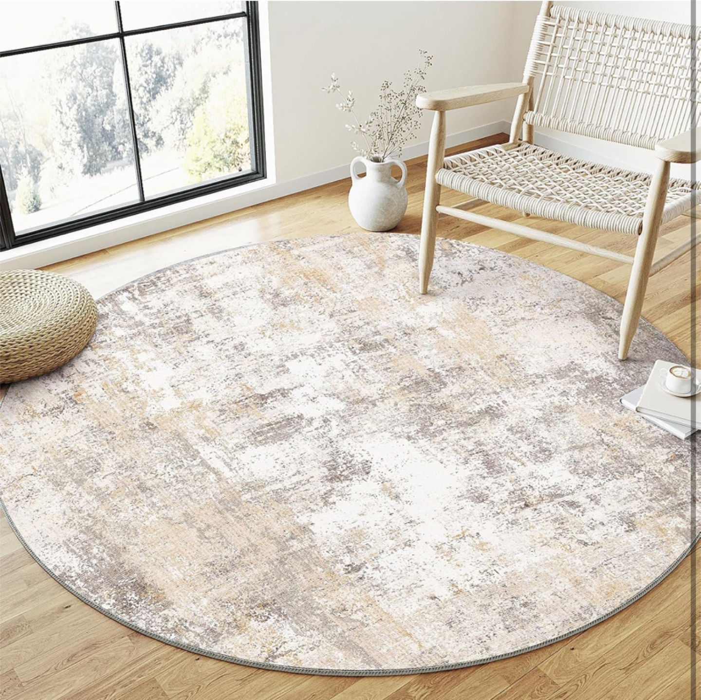 6.11 ft Washable Round Rug / Beige Grey - photo 4