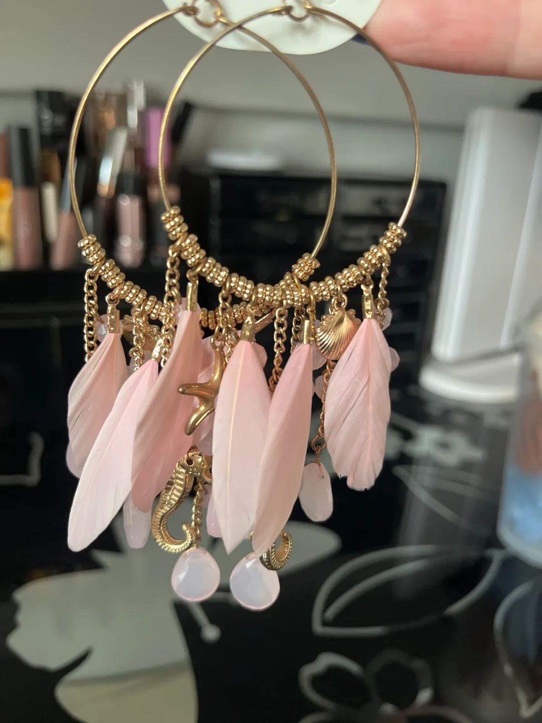 Aldo Gold Tone sea themed Feather Earrings thumbnail