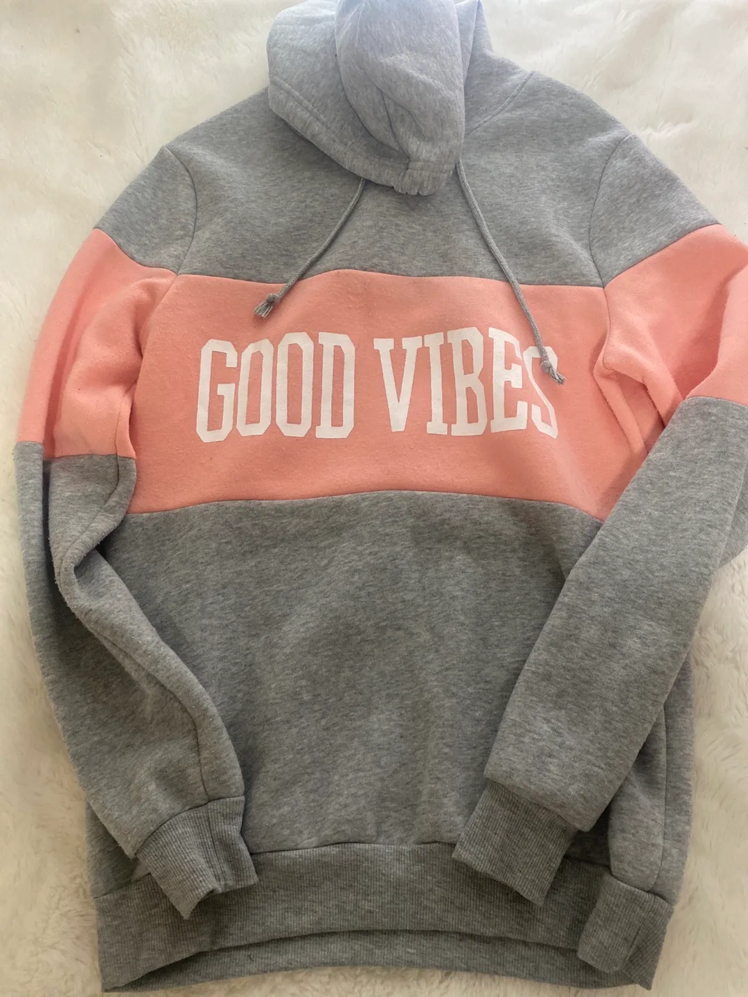 Good Vibes Hoodie - Grey & Pink thumbnail