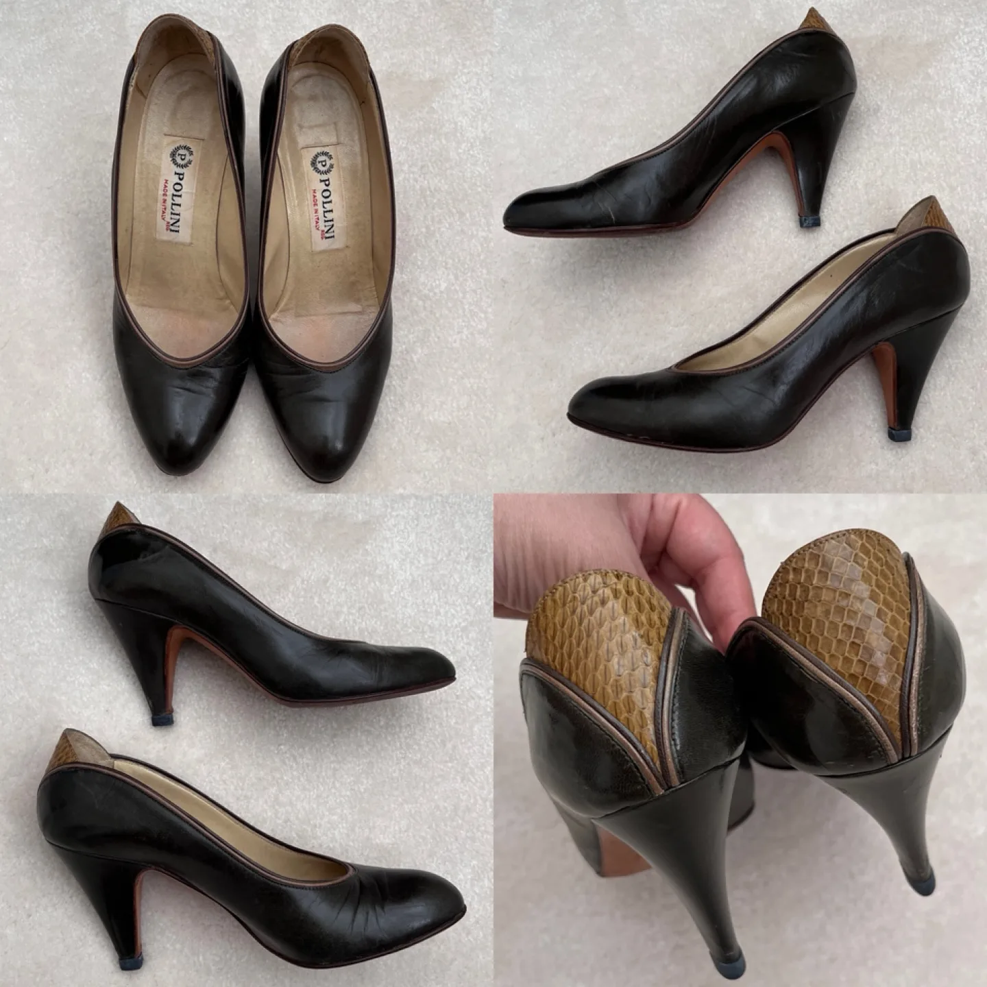 Vintage Pollini - Dark Brown leather and snake skin heels thumbnail